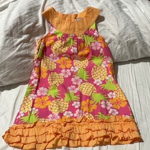 Hartatrings 6x peach Hawaiian tropical ruffled hemline tank dress guc back zip